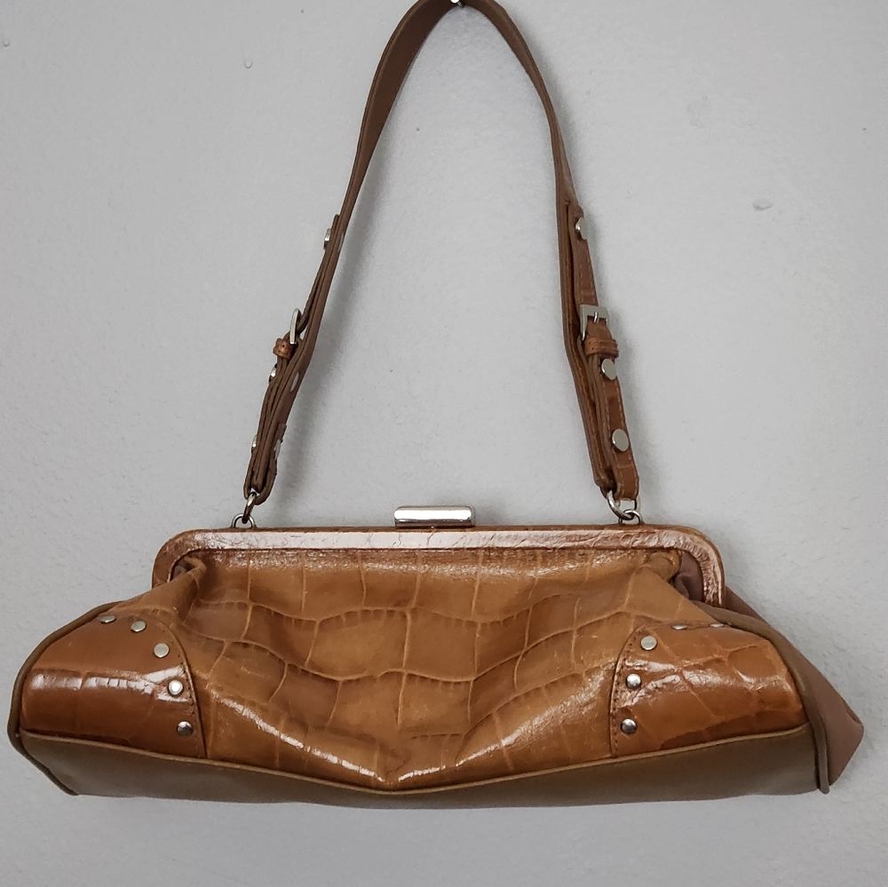 FRANCO SARTO SMALL TAN CROC HANDBAG